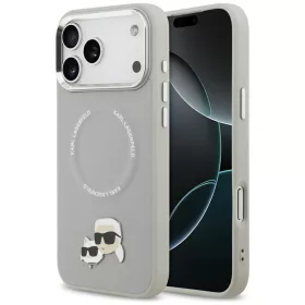   Karl Lagerfeld Karl & Choupette Pins Apple iPhone 17 Pro MagSafe kompatibilis hátlap tok, szürke