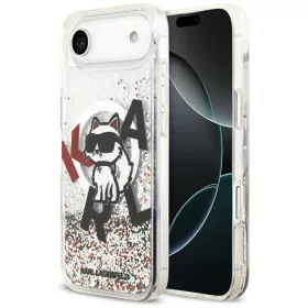   Karl Lagerfeld Liquid Glitter Choupette Logo Apple iPhone Air (2025) MagSafe kompatibilis hátlap tok, csillámos, átlátszó