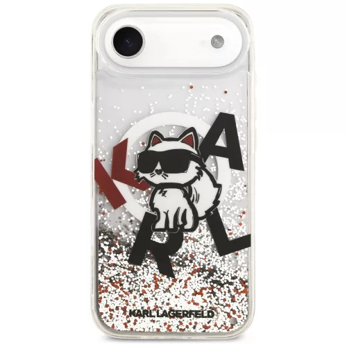 Karl Lagerfeld Liquid Glitter Choupette Logo Apple iPhone Air (2025) MagSafe kompatibilis hátlap tok, csillámos, átlátszó