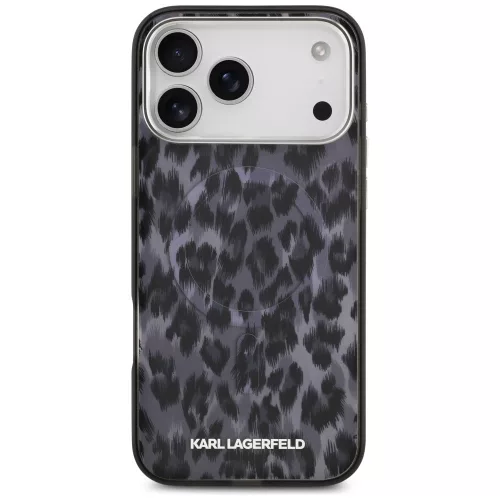 Karl Lagerfeld IML Leopard Pattern Apple iPhone 17 Pro Max MagSafe kompatibilis hátlap tok, leopárd minta, fekete