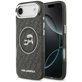   Karl Lagerfeld IML Glitter Karl & Choupette Heads Logo Apple iPhone Air (2025) MagSafe kompatibilis hátlap tok, csillámos, fekete