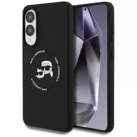   Karl Lagerfeld Silicone Double Heads And Circle Samsung Galaxy S25 Edge MagSafe kompatibilis hátlap tok, fekete