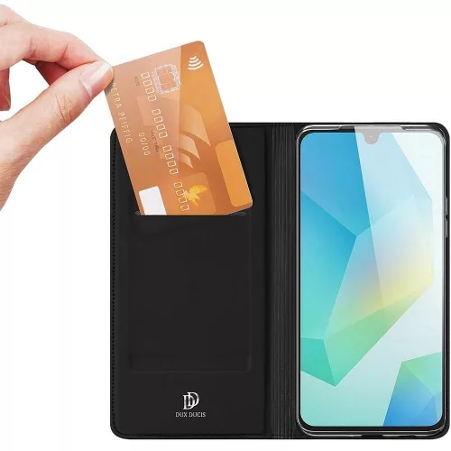 Dux Ducis Skin Pro Samsung Galaxy A17 / Galaxy A18 kitámaszható műbőr tok kártyatartóval, fekete
