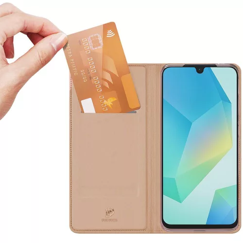 Dux Ducis Skin Pro Samsung Galaxy A17 / Galaxy A18 kitámaszható műbőr tok kártyatartóval, rozéarany