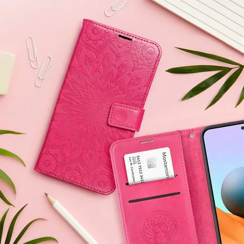 Mezzo Book Xiaomi Redmi 15C 4G / 15C 5G kinyitható tok kártyatartóval, mandala minta, magenta