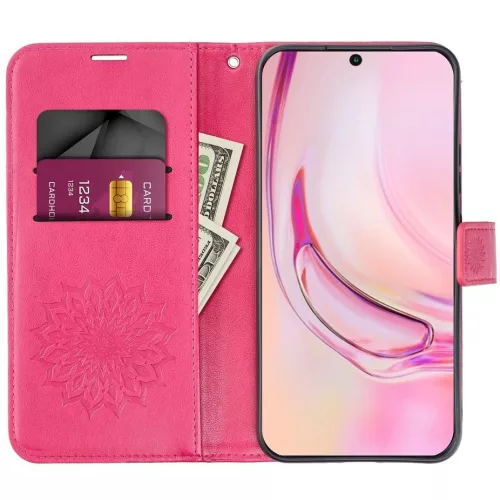 Mezzo Book Xiaomi Redmi 15 4G / 15 5G kinyitható tok kártyatartóval, mandala minta, magenta