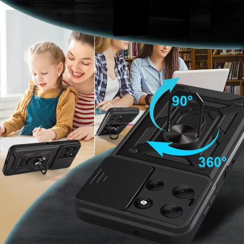 Tech-Protect Camshield Pro Motorola G86 strapabíró tok kameravédelemmel, kitámasztóval, fekete