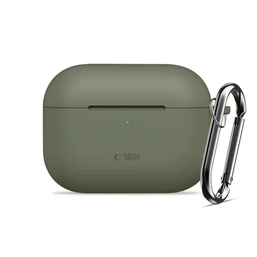 Tech-Protect AirPods Pro 3 szilikon tok, karabinerrel, sötétzöld