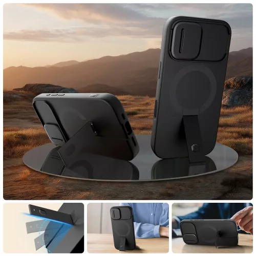 Tech-Protect Kevlar Aura Apple iPhone 17 MagSafe tok kameravédelemmel, kitámasztóval, fekete-narancs