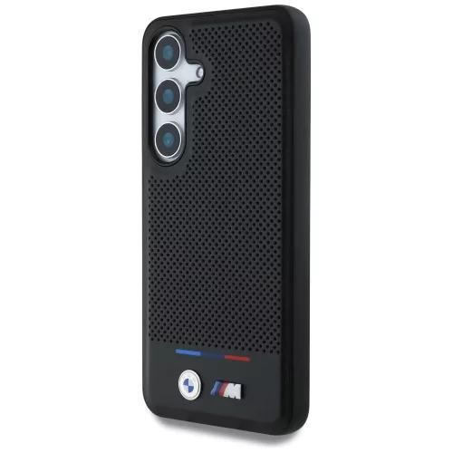 BMW Leather Tricolor Stripe Samsung Galaxy S25 MagSafe hátlap tok, fekete