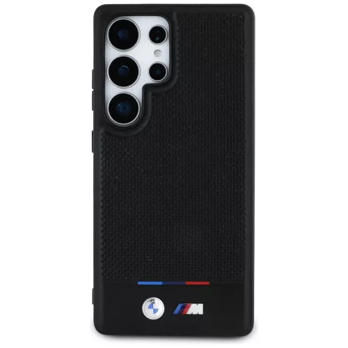 BMW Leather Tricolor Stripe Samsung Galaxy S25 Ultra MagSafe hátlap tok, fekete