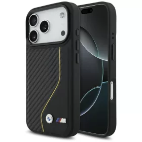  BMW M Carbon Line & Logo Apple iPhone 17 Pro Max MagSafe hátlap tok, fekete-sárga