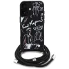 Karl Lagerfeld Crossbody Grained Pattern & Logo iPhone 16 műbőr hátlap tok vállpánttal, MagSafe, fekete