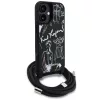 Karl Lagerfeld Crossbody Grained Pattern & Logo iPhone 16 műbőr hátlap tok vállpánttal, MagSafe, fekete