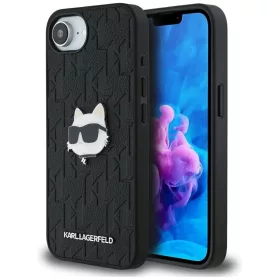   Karl Lagerfeld Monogram Choupette Head Pin iPhone 17e / iPhone 16e műbőr hátlap tok, fekete