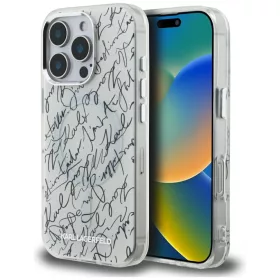   Karl Lagerfeld IML Karl Script Pattern iPhone 16 Pro hátlap tok kameravédelemmel, fehér