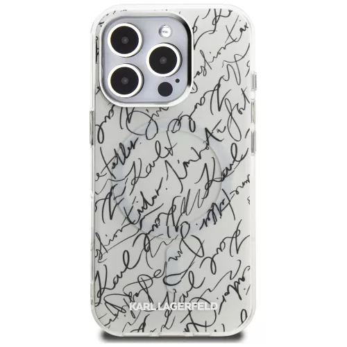 Karl Lagerfeld IML Karl Script Pattern iPhone 16 Pro hátlap tok kameravédelemmel, fehér