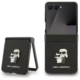   Karl Lagerfeld Saffiano Karl&Choupette Pin Samsung Galaxy Z Flip 7 hátlap tok, fekete