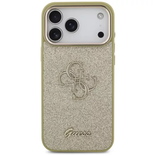 Guess Fixed Glitter Big 4G Metal Frame Apple iPhone 17 Pro csillámos hátlap tok, arany
