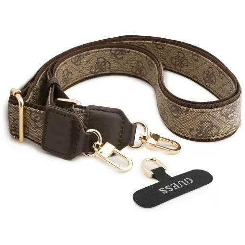 Guess 4G Big 4G Classic Logo Big Strap Metal Buttons Apple iPhone 17 Pro hátlap tok univerzális pánttal, barna-arany