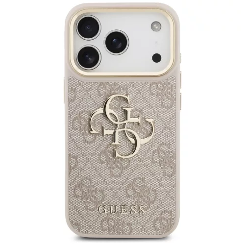 Guess 4G Big 4G Classic Logo Big Strap Metal Buttons Apple iPhone 17 Pro hátlap tok univerzális pánttal, rózsaszín-arany