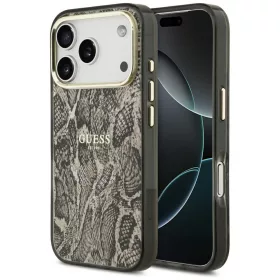   Guess Python Pattern Apple iPhone 17 Pro hátlap tok kameravédő peremmel, MagSafe, kígyó minta, barna-arany