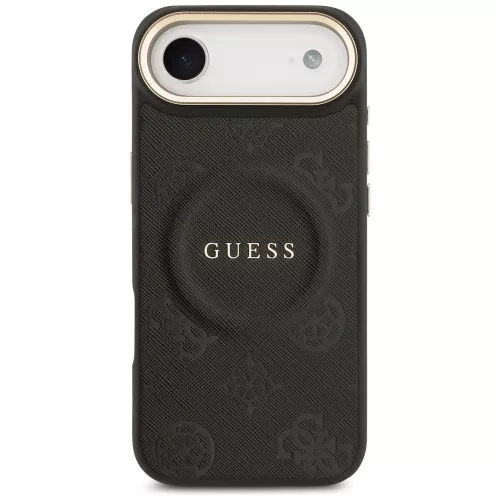 Guess Peony Hot Stamp Apple iPhone Air (2025) hátlap tok kameravédő peremmel, MagSafe, fekete-arany