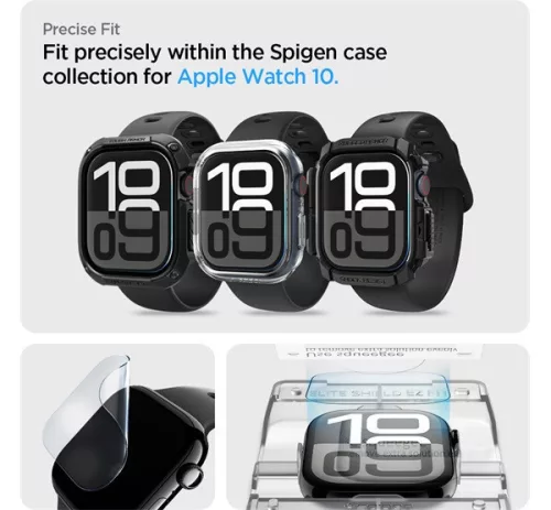 Spigen EliteShield EZ Fit Apple Watch 11 / Watch 10 42mm kijelzővédő fólia felhelyező kerettel (2db)