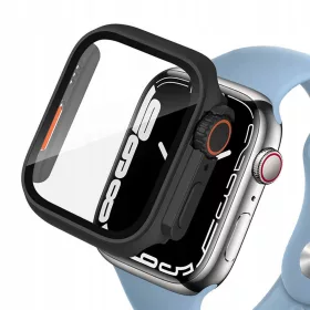   Tech-Protect Defense360 Apple Watch 4 / 5 / 6 / SE / SE2 / SE3 (44mm) ütésálló tok, kijelzővédő felülettel, fekete-narancs