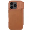 Nillkin Qin Pro Apple iPhone 17 Pro bőr flip tok, barna