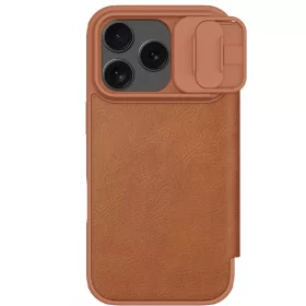Nillkin Qin Pro Apple iPhone 17 Pro bőr flip tok, barna