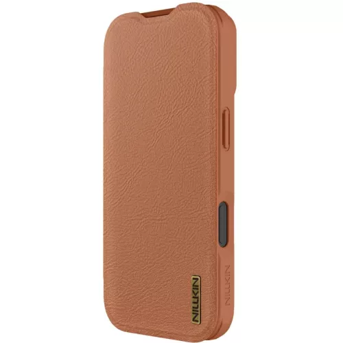 Nillkin Qin Pro Apple iPhone 17 Pro bőr flip tok, barna