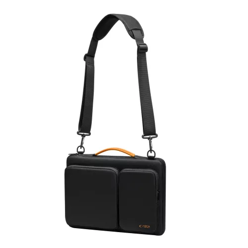 Tech-Protect Defender strapabíró laptop táska / tartó, megerősített peremmel, 13-14col, fekete-narancs