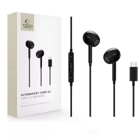   Tech-Protect UltraBoost USB-C vezetékes fülhallgató hangerőszabályzóval, mikrofonnal, fekete