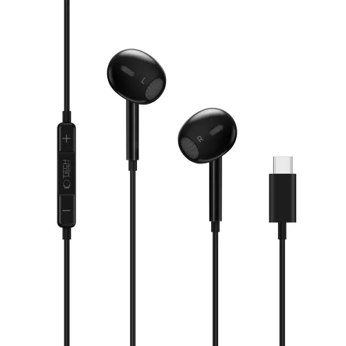 Tech-Protect UltraBoost USB-C vezetékes fülhallgató hangerőszabályzóval, mikrofonnal, fekete
