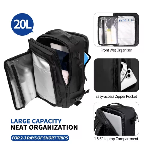 Tech-Protect Defender S50 utazó táska, Ryanair / Wizzair kompatibilis, 20L, 40x20x25cm, fekete