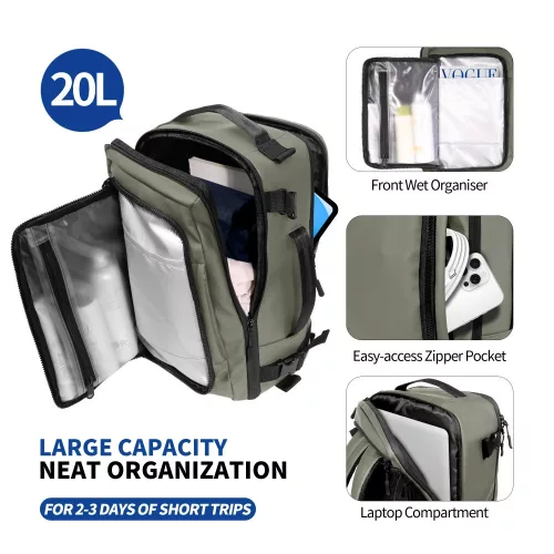 Tech-Protect Defender S50 utazó táska, Ryanair / Wizzair kompatibilis, 20L, 40x20x25cm, olívazöld