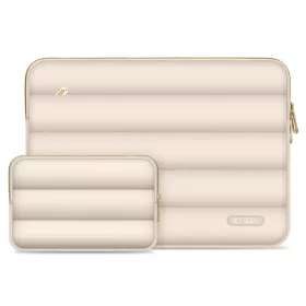   Tech-Protect Puffy univerzális laptop táska / tartó, ütéscsillapító habréteggel, plüss béléssel, 13-14col, bézs