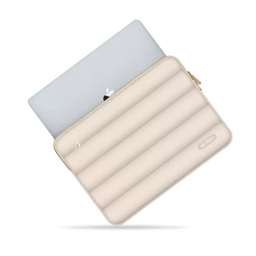 Tech-Protect Puffy univerzális laptop táska / tartó, ütéscsillapító habréteggel, plüss béléssel, 13-14col, bézs