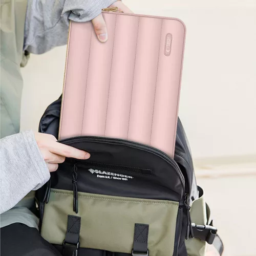 Tech-Protect Puffy univerzális laptop táska / tartó, ütéscsillapító habréteggel, plüss béléssel, 13-14col, rozéarany