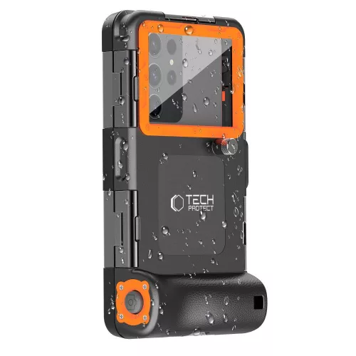 Tech-Protect IPX8 univerzális vízálló telefon tok, 4,7-6,7col telefonokhoz, fekete-narancs