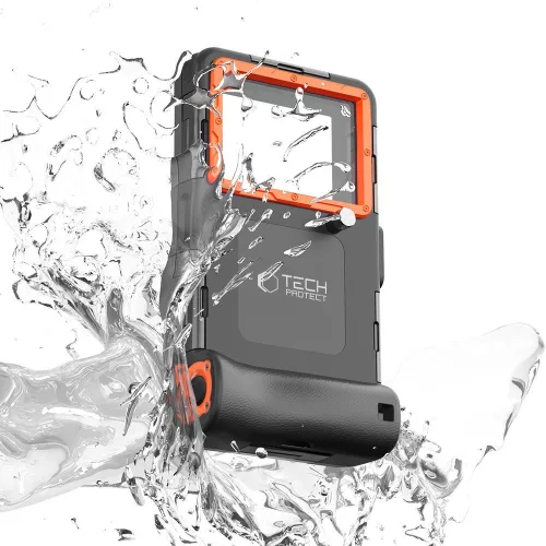 Tech-Protect IPX8 univerzális vízálló telefon tok, 4,7-6,7col telefonokhoz, fekete-narancs