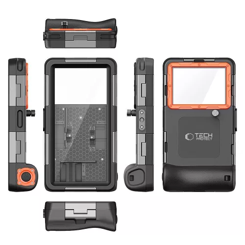 Tech-Protect IPX8 univerzális vízálló telefon tok, 4,7-6,7col telefonokhoz, fekete-narancs