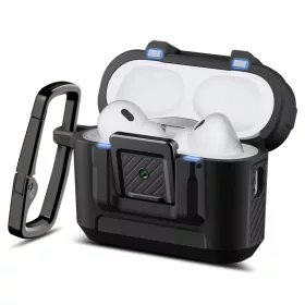  Spigen Lock Fit Apple Airpods Pro 3 fülhallgató tok, karabinerrel, matt fekete