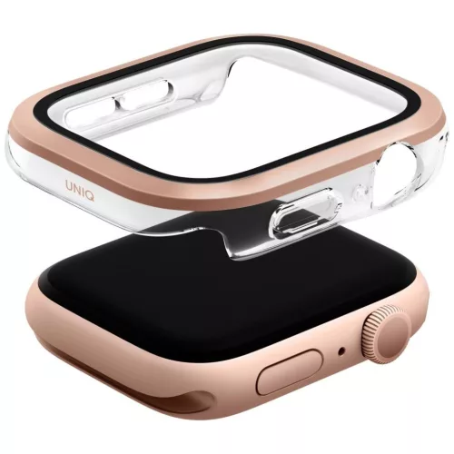 Uniq Voute Apple Watch 11 / Watch 10 46mm műanyag tok, kijelzővédő felülettel, rozéarany