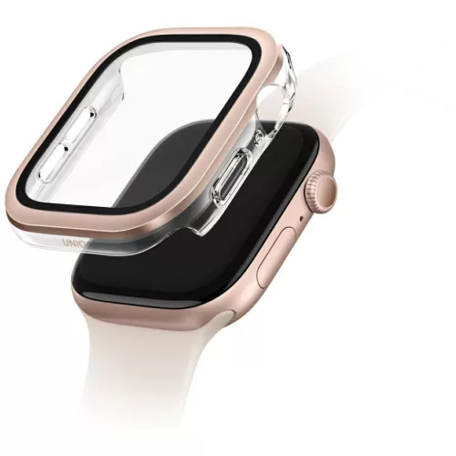 Uniq Voute Apple Watch 11 / Watch 10 46mm műanyag tok, kijelzővédő felülettel, rozéarany