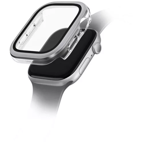 Uniq Voute Apple Watch 11 / Watch 10 46mm műanyag tok, kijelzővédő felülettel, ezüst