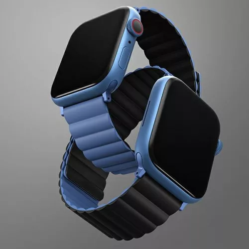 Uniq Revix Apple Watch 44/45/46/49mm mágneses szilikon szíj, állítható, kék-fekete