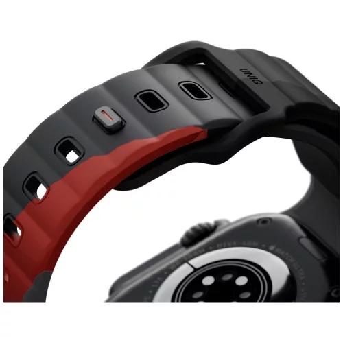 Uniq Stride De Rubber Apple Watch 44/45/46/49mm gumis szilikon szíj, fekete-piros