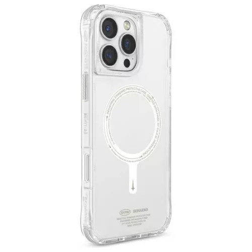 Skinarma Saido Apple iPhone 16 Pro mágneses tok, Magsafe kompatibilis, átlátszó-neonzöld (sötétben világító)